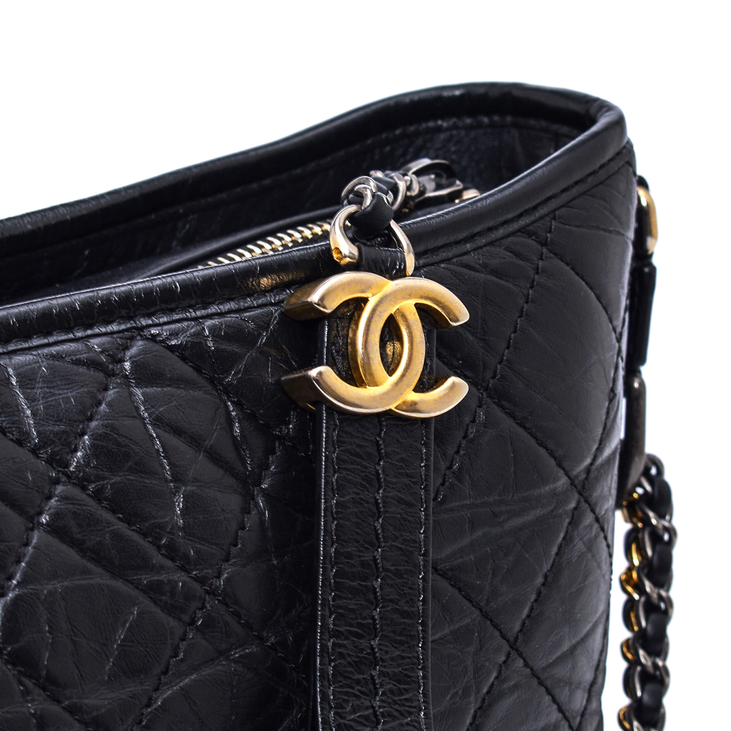 Chanel - Black Quilted Distressed Leather Medium Gabrielle Bag 